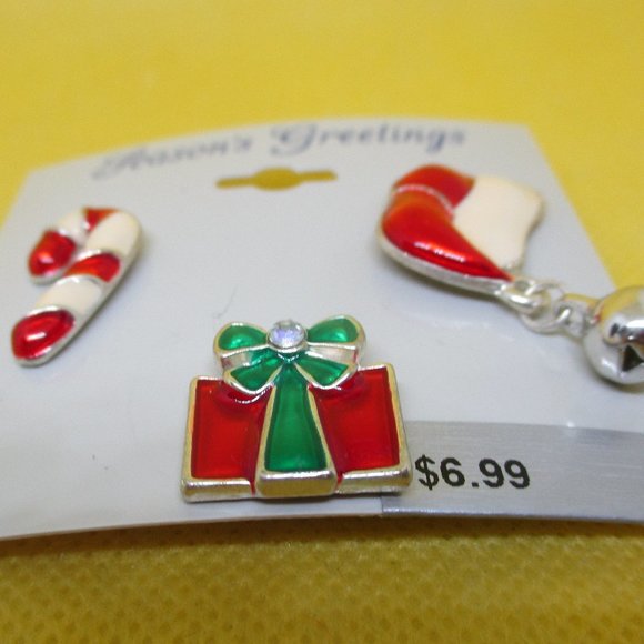 3 Piece Enamel Christmas Brooch Set Enamel Candycane Brooch Enamel Santa Clause - Picture 4 of 9